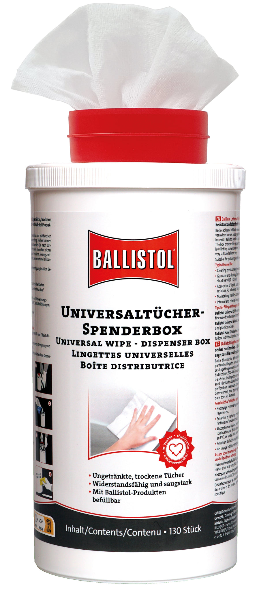 Ballistol Universaltücher Spenderbox mit 130 trockenen Tüchern